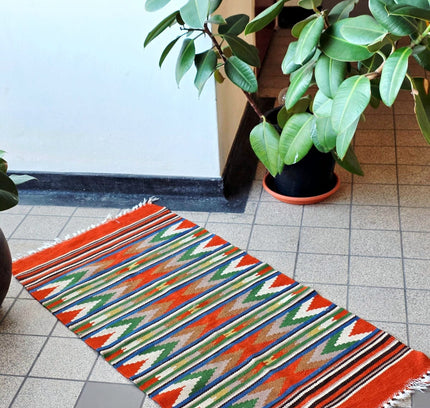 Handwoven Cotton Kilim Runner Rug 60x120 cm - Boho Geometric Tribal Area Rug - Yatva