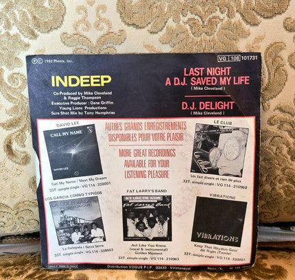 Indeep – Last Night A D.J. Saved My Life Vinyl Record - Yatva