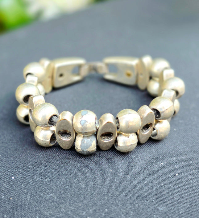 JOSH Dutch Handcrafted Silver Plated Chunky Segment Link Bead Bracelet - Yatva
