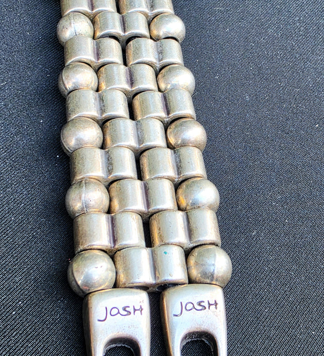JOSH Vintage Wide Silver-Plated Beaded Link Cuff Bracelet - Yatva