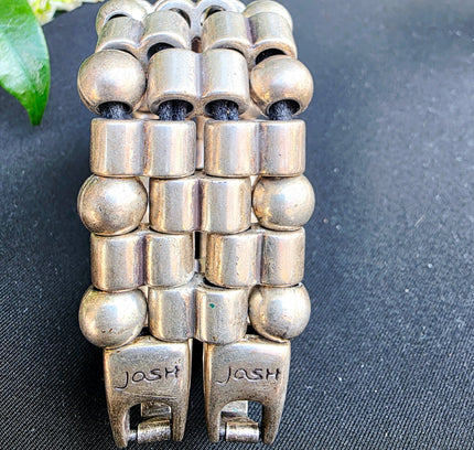 JOSH Vintage Wide Silver-Plated Beaded Link Cuff Bracelet - Yatva
