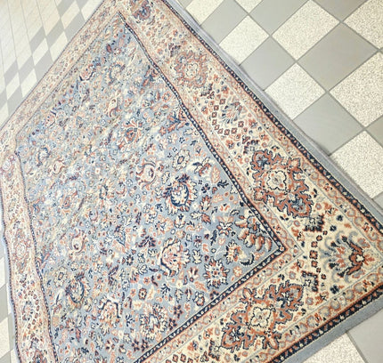 Kashan Traditional Medallion Area Rug – Ice Blue & Terracotta (140cm x 195cm) - Yatva