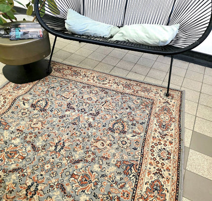Kashan Traditional Medallion Area Rug – Ice Blue & Terracotta (140cm x 195cm) - Yatva
