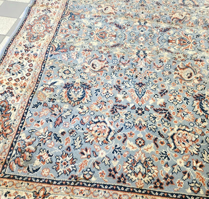 Kashan Traditional Medallion Area Rug – Ice Blue & Terracotta (140cm x 195cm) - Yatva