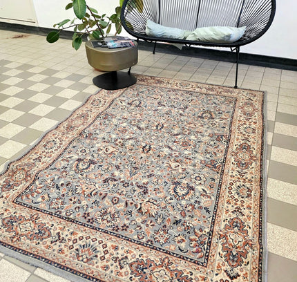 Kashan Traditional Medallion Area Rug – Ice Blue & Terracotta (140cm x 195cm) - Yatva