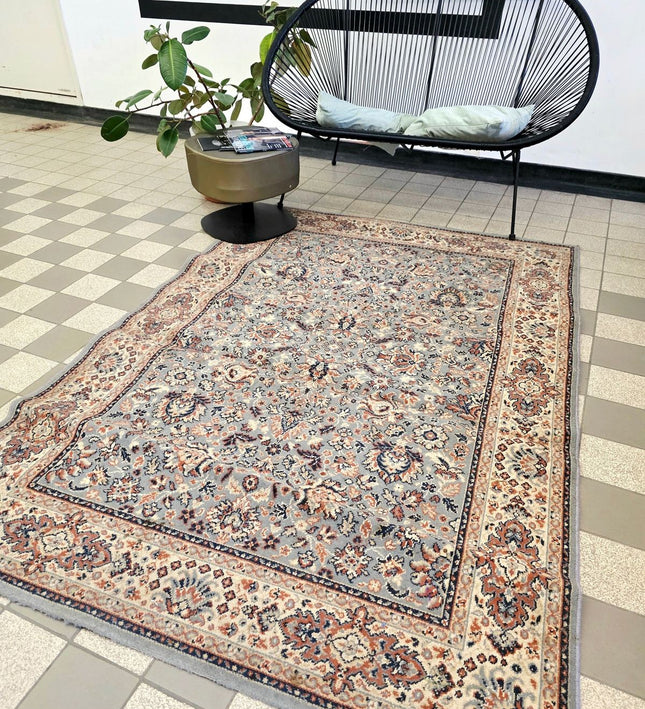 Kashan Traditional Medallion Area Rug – Ice Blue & Terracotta (140cm x 195cm) - Yatva