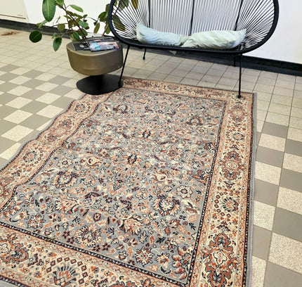 Kashan Traditional Medallion Area Rug – Ice Blue & Terracotta (140cm x 195cm) - Yatva