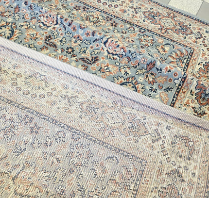Kashan Traditional Medallion Area Rug – Ice Blue & Terracotta (140cm x 195cm) - Yatva