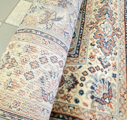 Kashan Traditional Medallion Area Rug – Ice Blue & Terracotta (140cm x 195cm) - Yatva