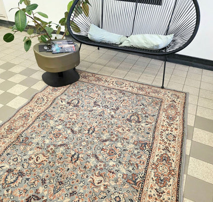 Kashan Traditional Medallion Area Rug – Ice Blue & Terracotta (140cm x 195cm) - Yatva