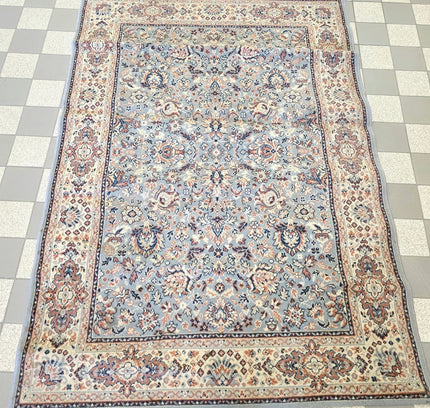 Kashan Traditional Medallion Area Rug – Ice Blue & Terracotta (140cm x 195cm) - Yatva