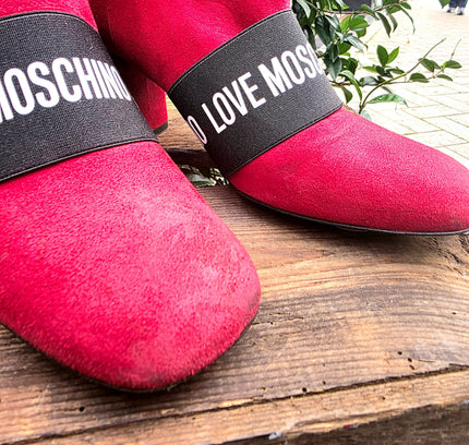 Love Moschino Red Suede Ankle Boots - Yatva