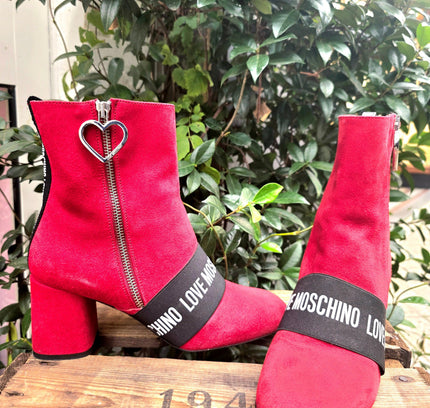 Love Moschino Red Suede Ankle Boots - Yatva