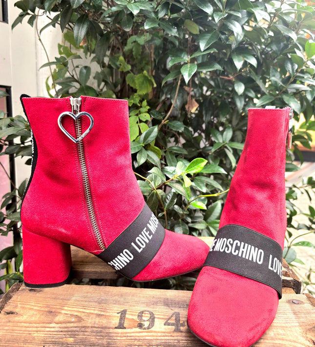 Love Moschino Red Suede Ankle Boots - Yatva