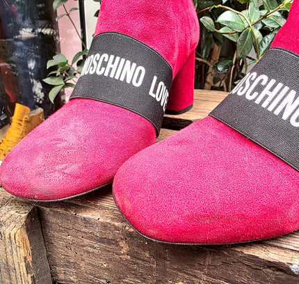 Love Moschino Red Suede Ankle Boots - Yatva