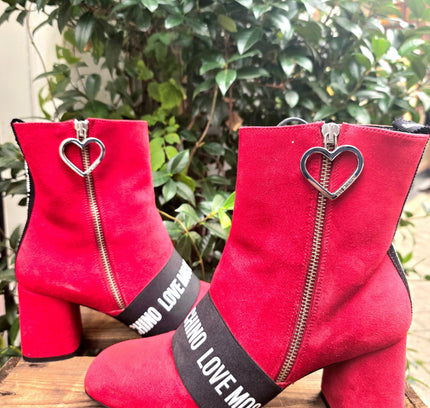 Love Moschino Red Suede Ankle Boots - Yatva