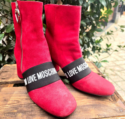 Love Moschino Red Suede Ankle Boots - Yatva