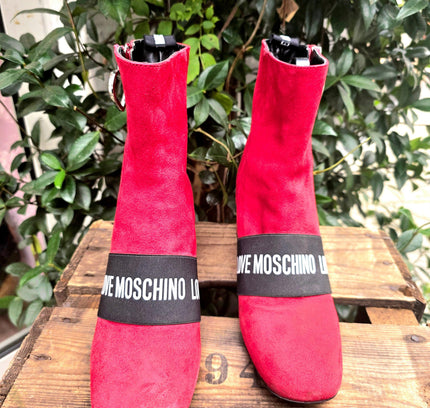 Love Moschino Red Suede Ankle Boots - Yatva