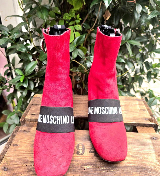 Love Moschino Red Suede Ankle Boots - Yatva