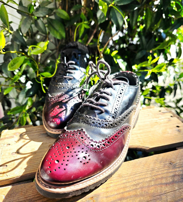 Marco Tozzi Burgundy & Navy Wingtip Brogues Shoes - Yatva