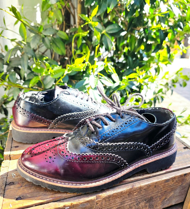 Marco Tozzi Burgundy & Navy Wingtip Brogues Shoes - Yatva