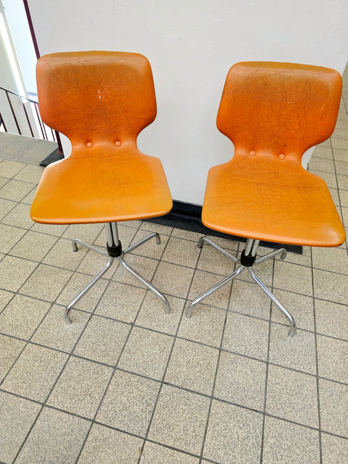 Pair of Mid Century Orange Giroflex Swivel Chairs – 1970s Space Age Retro