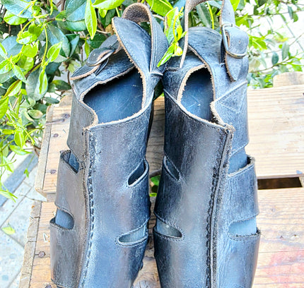 RARE Vintage 90s Gaster Architectural Platform Clogs – Carved Wood Cutout Wedge shoes