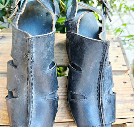 RARE Vintage 90s Gaster Architectural Platform Clogs – Carved Wood Cutout Wedge shoes