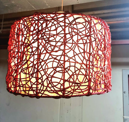 Red Woven String Lampshade | Boho Drum Pendant Light Cover - Yatva