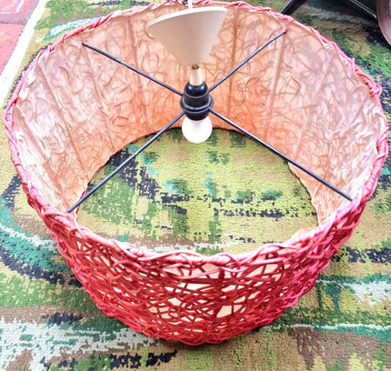 Red Woven String Lampshade | Boho Drum Pendant Light Cover - Yatva