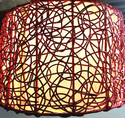 Red Woven String Lampshade | Boho Drum Pendant Light Cover - Yatva