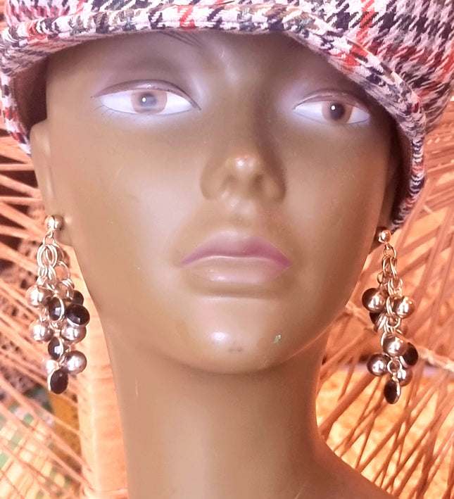 Retro Cluster Drop Black Onyx Earrings - Yatva