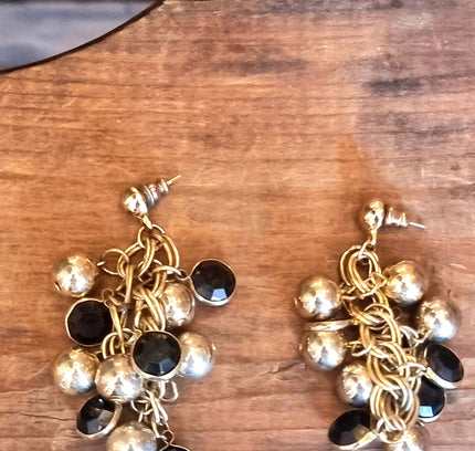 Retro Cluster Drop Black Onyx Earrings - Yatva