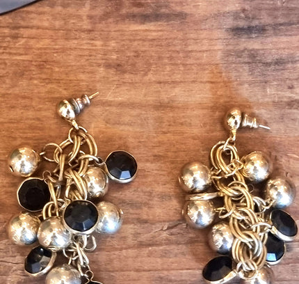 Retro Cluster Drop Black Onyx Earrings - Yatva