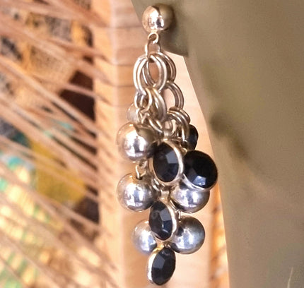 Retro Cluster Drop Black Onyx Earrings - Yatva