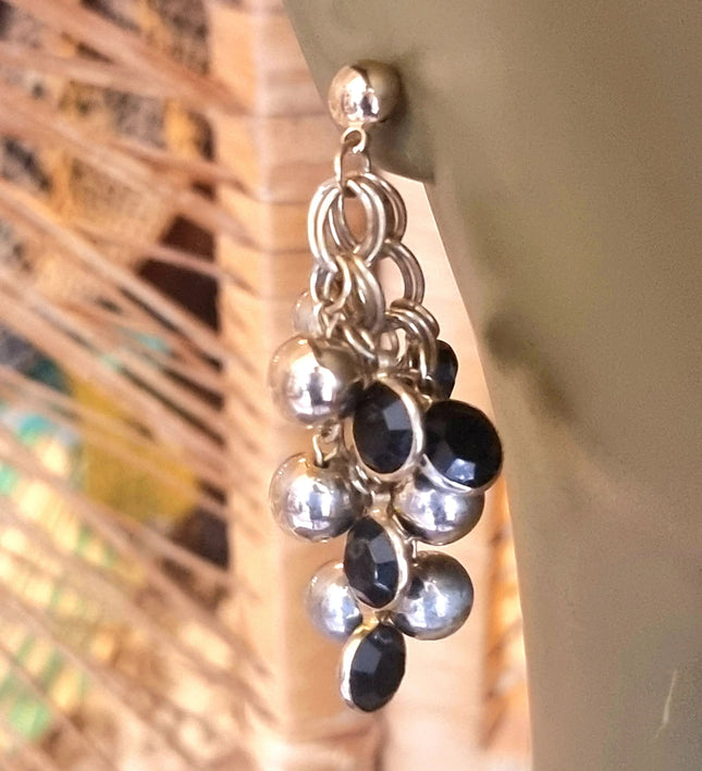 Retro Cluster Drop Black Onyx Earrings - Yatva