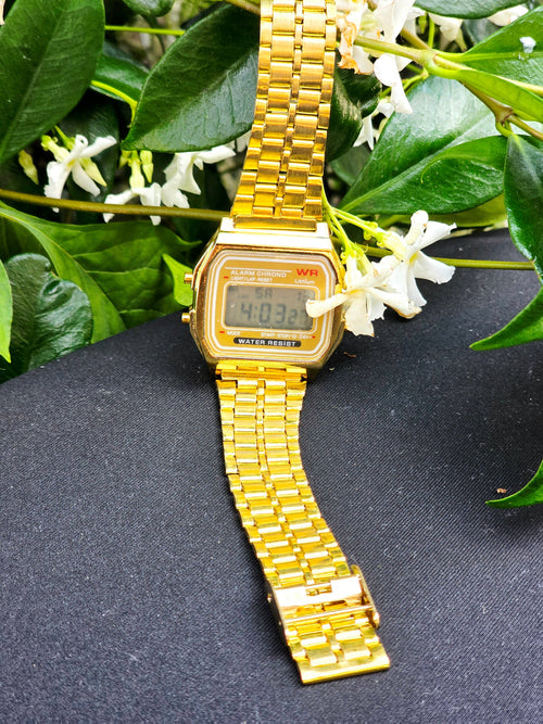 Retro Gold Digital Watch – Classic Vintage Stainless Steel Chronograph Wristwatch