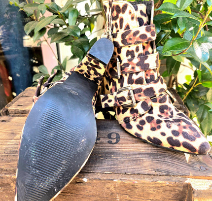 Retro Leopard Print Pointed Toe High Heel Cowboy Boots - Yatva