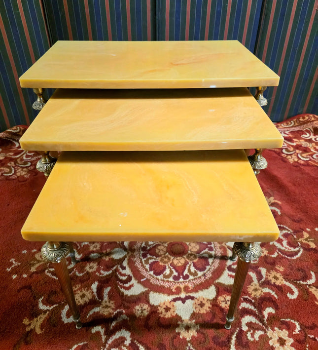 Set of 3 Vintage 1950s Marble Top Nesting Tables - Yatva