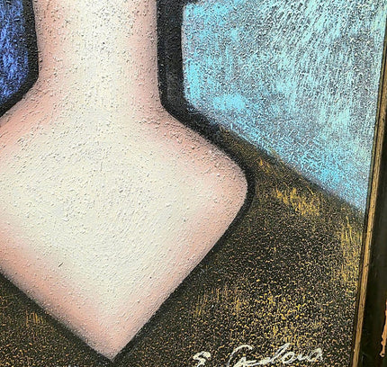 Three sisters Abstract Cubist Modernist Oil Painting - Signed Framed - Yatva