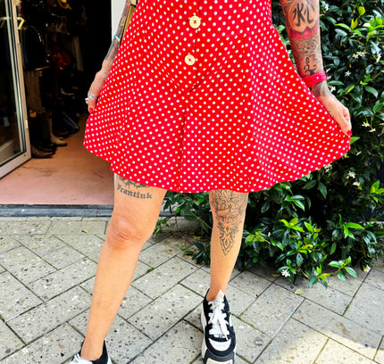 True 1950s Handmade Red Polka Dot Halter Playsuit – Rare True Vintage Mid-Century Romper (No Label) - Yatva