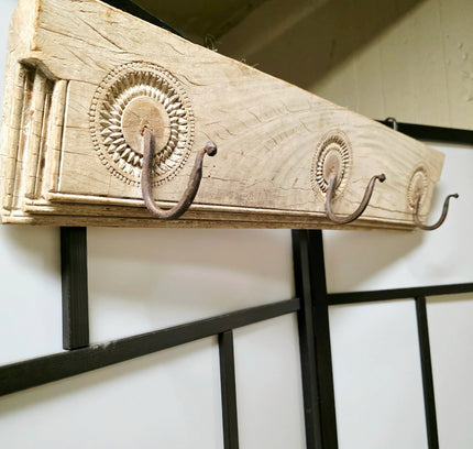 Unique Wooden Wall Coat Rack with wrought iron hooks - Yatva