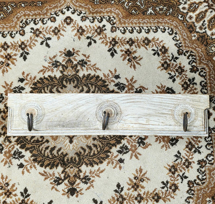Unique Wooden Wall Coat Rack with wrought iron hooks - Yatva
