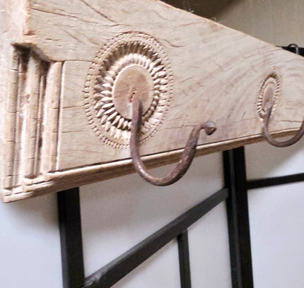 Unique Wooden Wall Coat Rack with wrought iron hooks - Yatva