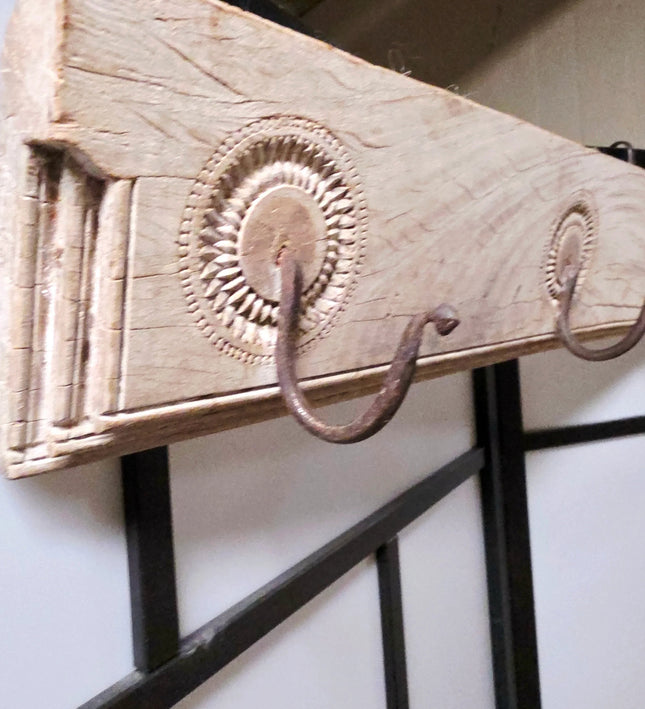 Unique Wooden Wall Coat Rack with wrought iron hooks - Yatva