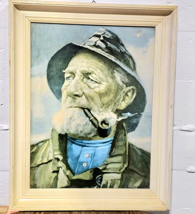 Vintage 1920s 'Heinrich Haerendel' Old Fisherman Framed Painting - Yatva