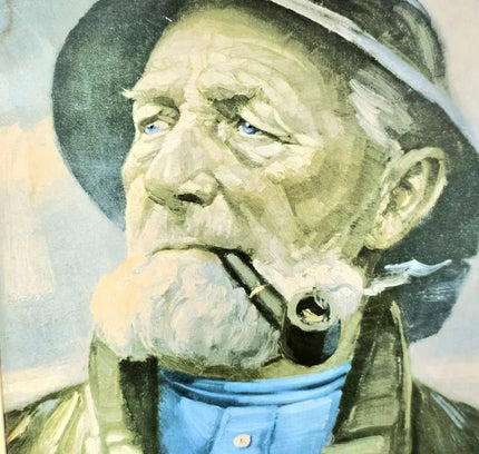 Vintage 1920s 'Heinrich Haerendel' Old Fisherman Framed Painting - Yatva