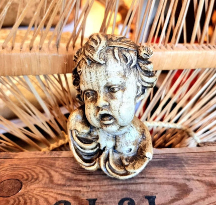 Vintage 1950's German Carved Wood Cherub Angel Head Wood Cherub - Yatva