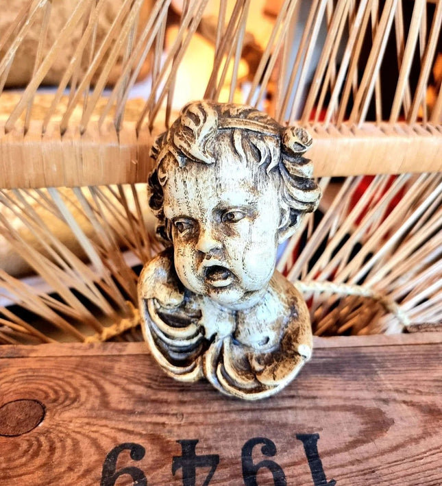 Vintage 1950's German Carved Wood Cherub Angel Head Wood Cherub - Yatva