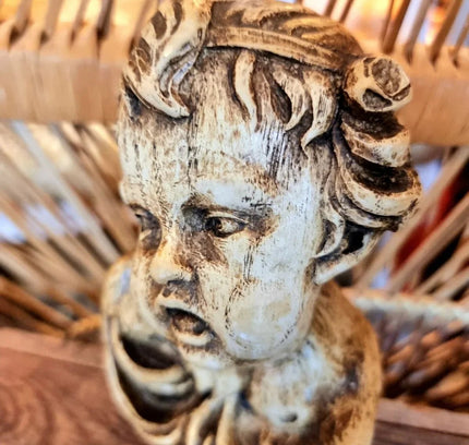 Vintage 1950's German Carved Wood Cherub Angel Head Wood Cherub - Yatva